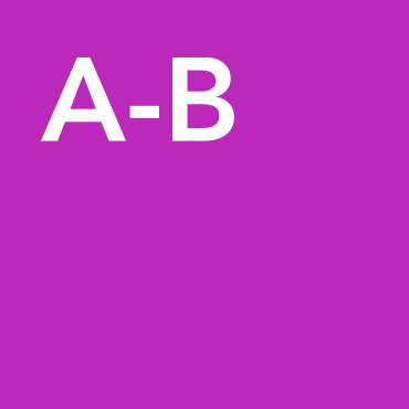 A purple square with A-B in large white font in the top left corner.